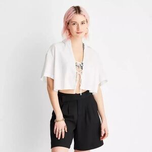 New white linen blend white breezy top with ties